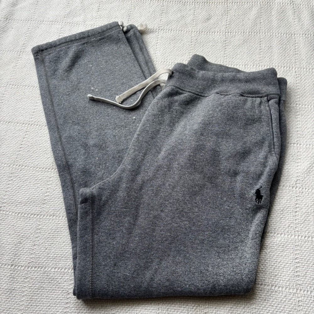 Men's Large POLO Ralph Lauren Y2K Gray Cropped Trashed Bleach Sweatpants